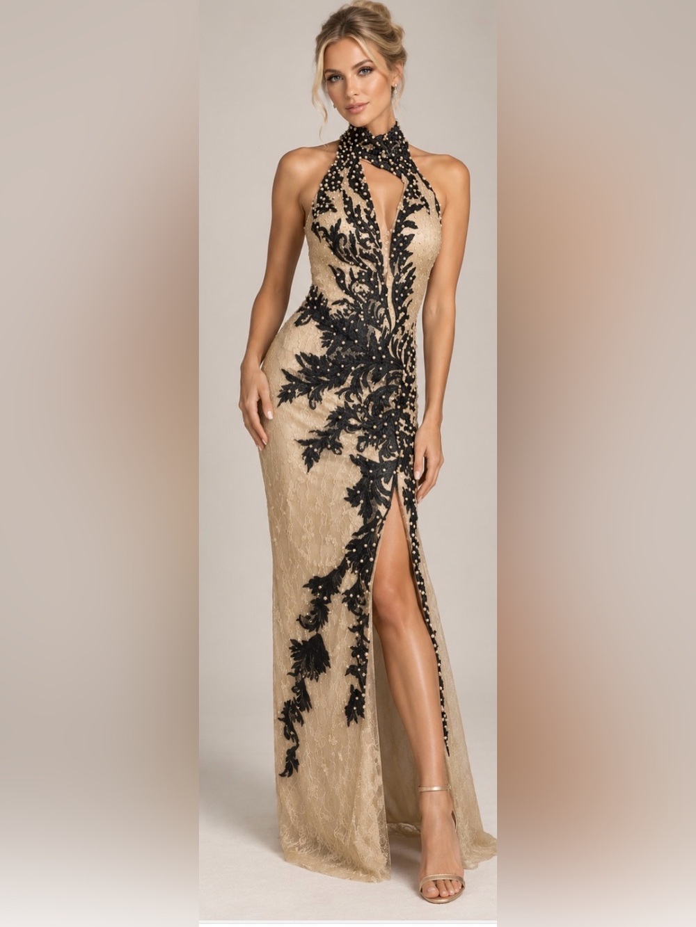 NWT Babyonline Elegant Full Length Evening Gown Beaded Embroidered Fishtail Sz L